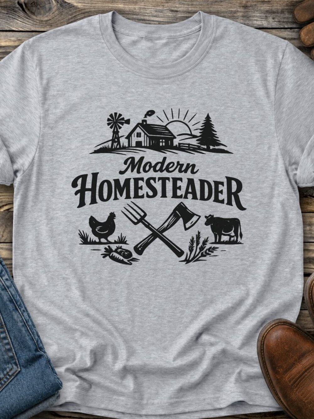 Modern Homesteader TShirt Graphic Tee Adult Unisex Western Country Farm Cowboy
